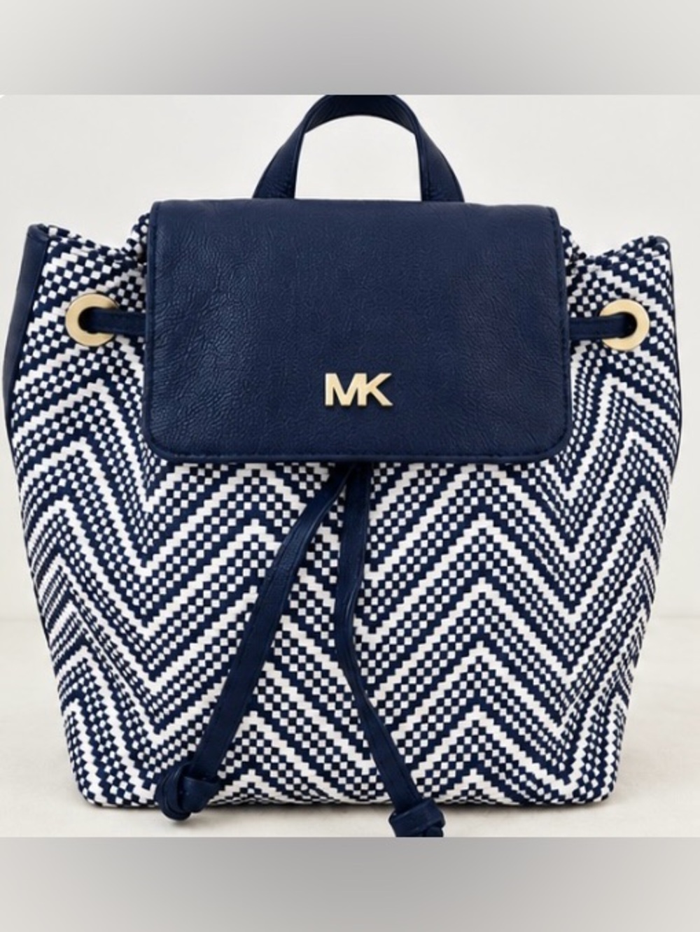Michael Kors Navy and White Chevron Drawstring Backpack